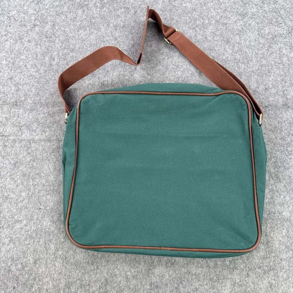 Ralph Lauren Messenger Shoulder Bag Green Canvas Leather Trim Crossbody Logo